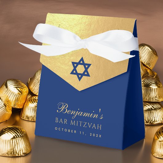 Bar-Mitzwa-Davidstern in Blau und Falschgold relig Geschenkschachtel