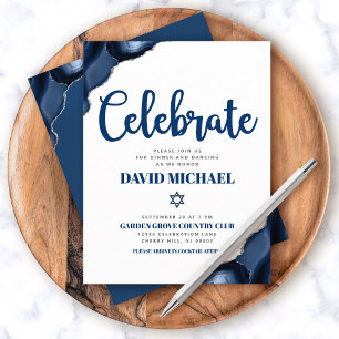 Bar Mitzwa einfache Navyblau Achat moderne Schrift Begleitkarte