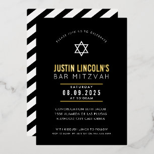 BAR MITZWA einfacher Stern modern minimal schwarz Folieneinladung
