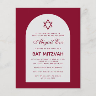 Bar-Mitzwa-Einladung Burgund Rot Budget Torbogen
