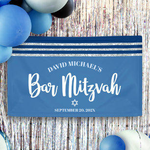 Bar Mitzwa Moderne Blaue Silber Tallit Fette Schri Banner