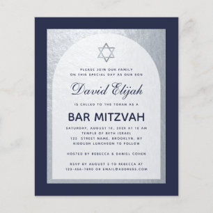 Bar Mitzwa Navy Blau Silber Budget Einladung