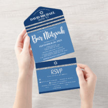 Bar Mizwa Blau Silber Tallit Fette Moderne Schrift