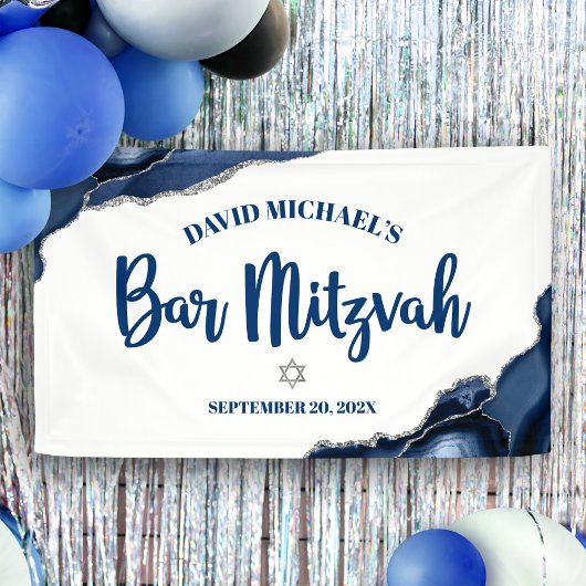 Bar Mizwa Einfach Modern Navy Blau Achat Schriftzu Banner