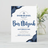 Bar Mizwa einfache moderne marineblaue Achat-Schri Einladung (Stehend Vorderseite)