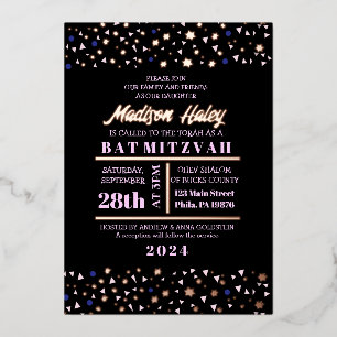Bar Mizwa Einladung Navy Stars Gold Inlay