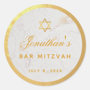 Bar Mizwa Elegant Faux Gold Marmor Kalligrafie Runder Aufkleber