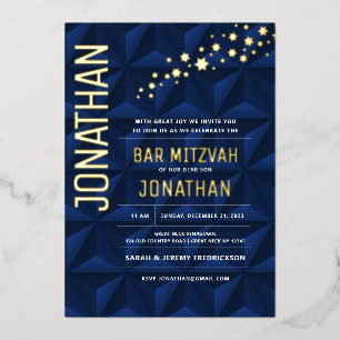 Bar Mizwa elegante Navy ECHTES GOLD Folien-Einladu Folieneinladung