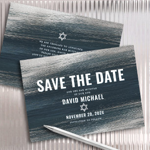 Bar Mizwa fett modernes Kohlegrau Silberfolie Save The Date