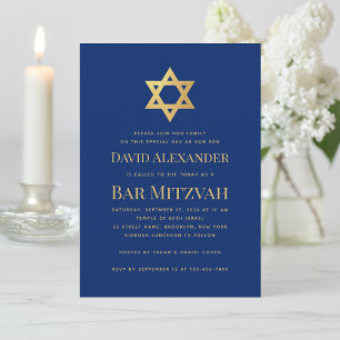 Bar Mizwa Königlich Blau Gold Davidstern Einfach Einladung