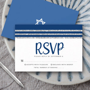 Bar Mizwa Modern Navyblau Silber Tallit Schriftzug RSVP Karte