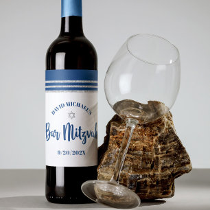 Bar Mizwa Modern Navyblau Silber Tallit Schriftzug Weinetikett