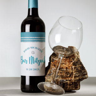 Bar Mizwa Modern Türkis Silber Tallit Fette Schrif Weinetikett