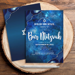 Bar Mizwa Moderne Blaue Wasserfarbe Achat Schrift Einladung