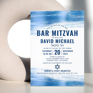 Bar Mizwa Moderne Fette Navy-Typografie Blaue Foli Einladung