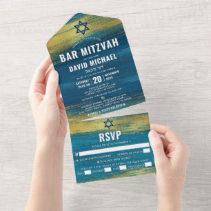 Bar Mizwa Moderne Typ Turquoise Goldfolie Party All In One Einladung