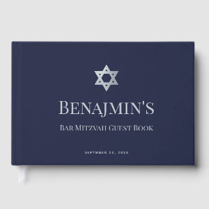 Bar Mizwa Navy Blau Falscher Silberner Davidstern Gästebuch