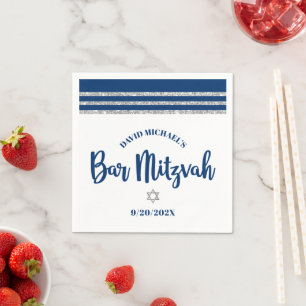 Bar Mizwa Navy Silber Tallit Fett Schrift Minimal Serviette