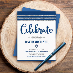 Bar Mizwa Navyblau Schrift einfach modern Tallit Begleitkarte