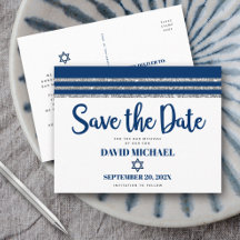 Bar Mizwa Save the Date Navy Blau Tallit Schriftzu