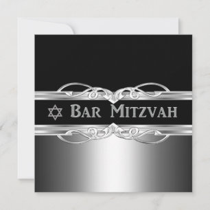 Bar Mizwa Schwarz Silber Metall Junge Einladung