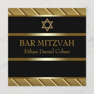 Bar Mizwa Schwarz und Gold Einladung