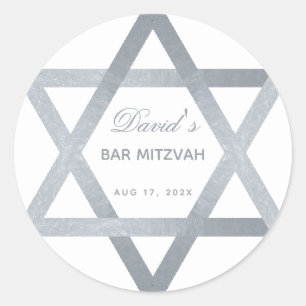 Bar Mizwa Stern Davids Faux Silber Graue Schrift Runder Aufkleber