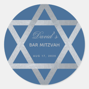 Bar Mizwa Stern Davidsstern Klassisch Blau Faux Si Runder Aufkleber