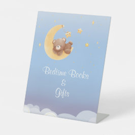 Bär Mond Bettzeit Bücher Sanftes Blau Babyparty Sockelschild