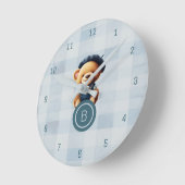 Bär Monogramm Blau Gingham Wanduhr (Winkel)