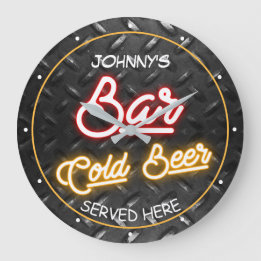 Bar Name Imitate Neon Diamond Plate Red Gold Große Wanduhr