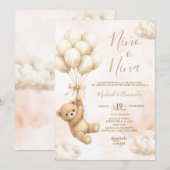 Bär Niña oder Niño Geschlecht Enthüllung Rosa und Einladung (Vorne/Hinten)