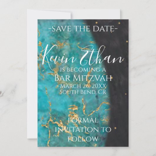 Bar oder Bat Mitzvah Save the Date aus dieser Welt (Vorderseite)