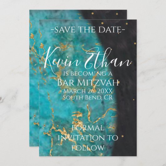 Bar oder Bat Mitzvah Save the Date aus dieser Welt (Vorne/Hinten)