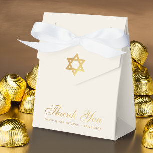 Bar oder Bat Mizwa Faux-Goldstern Danke Elfenbein Geschenkschachtel