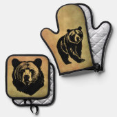 Bär Ofenhandschuh & Topflappen-Set (Vorderseite/Rückseite)