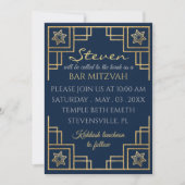 Bar or Bat Mitzvah Blue n Gold Art Deco Einladung (Vorderseite)