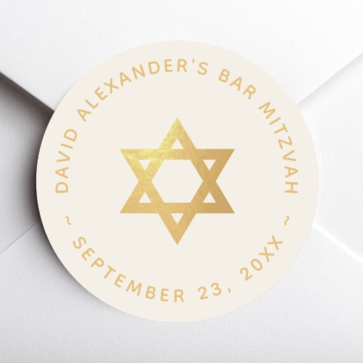 Bar or Bat Mitzvah Star of David Faux Gold & Ivory Runder Aufkleber