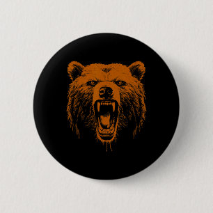 Bär Orange Wütend Grizzlybär Wandern Camping Camp Button