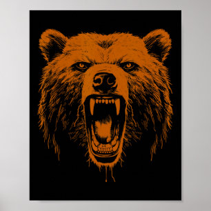 Bär Orange Wütend Grizzlybär Wandern Camping Camp Poster