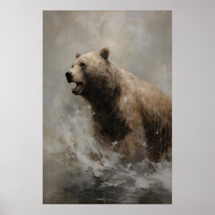 Bär plantscht im Wasser Trübsinnige Wildlife-Kunst Poster