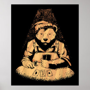 Bär-Poker-Spieler Spielkarten Glücksspieler Poster