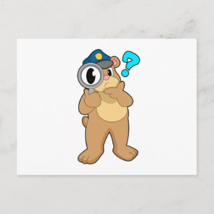 Bär Polizeibeamter Lupe Postkarte