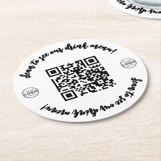 Bar Restaurant-Menü-Logo hier QR-Code Runder Pappuntersetzer (Angewinkelt)