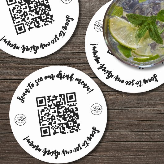 Bar Restaurant-Menü-Logo hier QR-Code Runder Pappuntersetzer