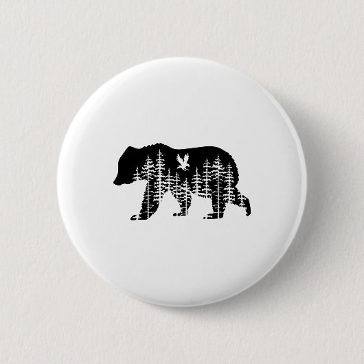 Bär Retro Wald Bäume Outdoor Wildtiere Camping Button (Vorderseite)