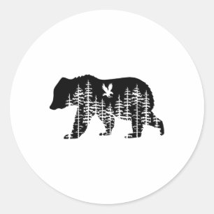 Bär Retro Wald Bäume Outdoor Wildtiere Camping Runder Aufkleber