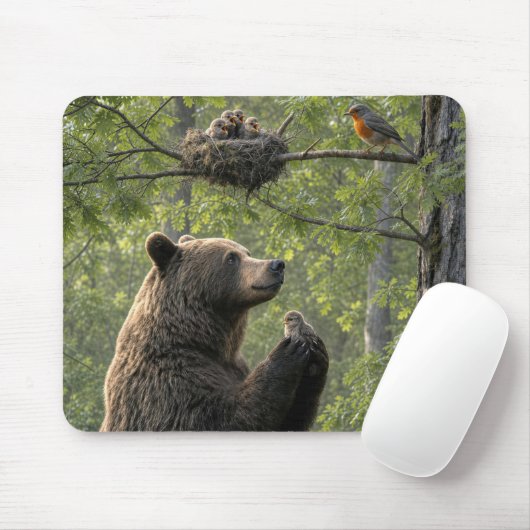 Bär rettet ein Baby-Rotkehlchen Mousepad (Mit Mouse)