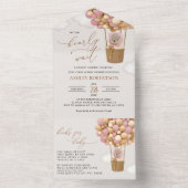 Bär, rosa Balloons, Heißluftballon, Babydusche All In One Einladung (Innen Boden)