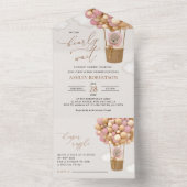 Bär, rosa Balloons, Heißluftballon, Babydusche All In One Einladung (Innen Boden)